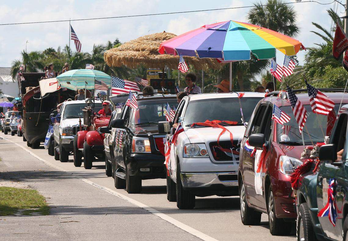 Uniquely decorated floats and vehicles make their way down the road during the annual Anna Maria Island Privateers Fourth of July parade.