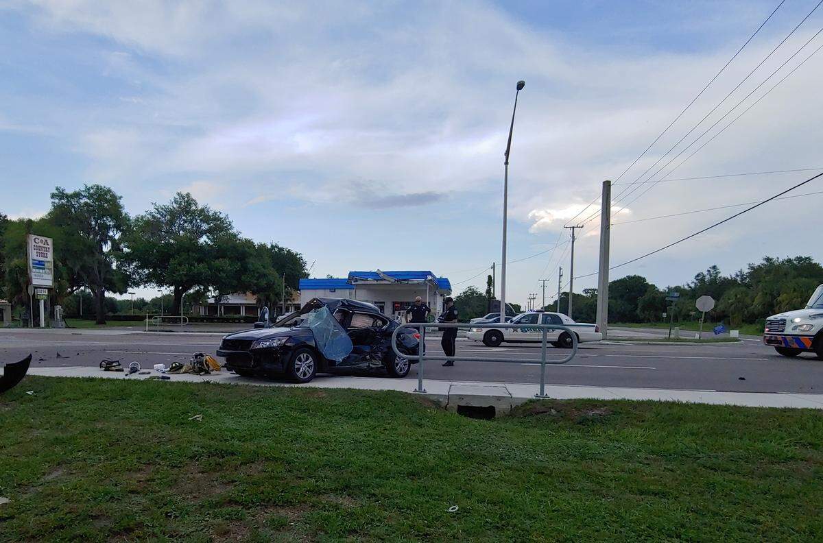 A car involved in a June traffic crash came to rest on the edge of the Parrish United Methodist campus. Church members say they often hear vehicles stopping suddenly to avoid accidents at the intersection of U.S. 301 and County Road 675.