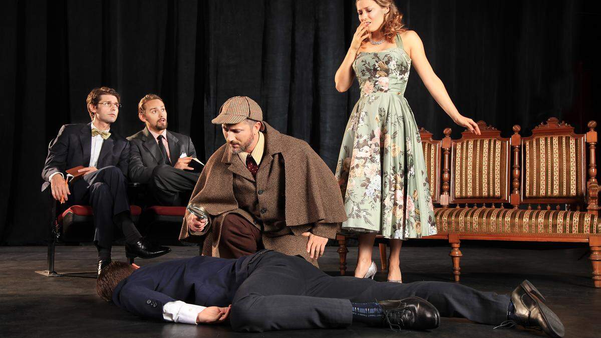 Cast in the FSU/Asolo Conservatory's production of "The Real Inspector Hound." Frank Atura/PUBLICITY PHOTO