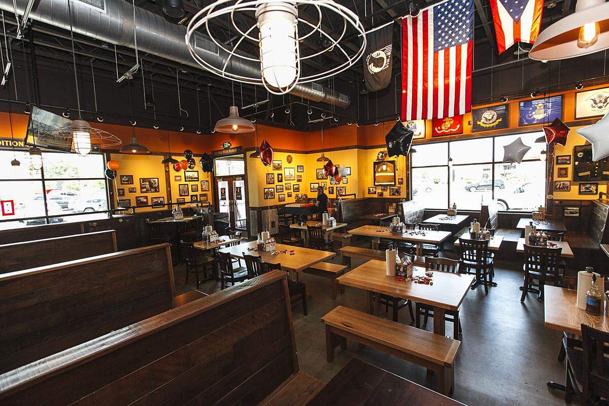 Mission BBQ is a chain that serves barbecue and home-style eats in restaurants adorned with patriotic memorabilia.