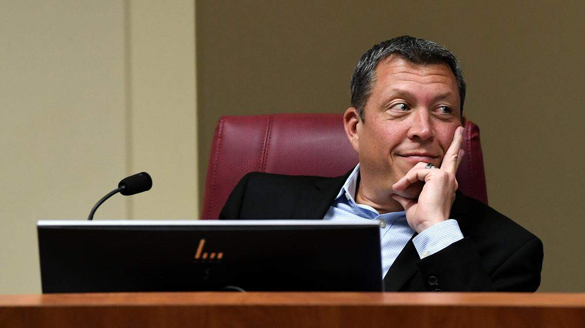 Commissioner George Kruse defeated Commissioner Kevin Van Ostenbridge in the Republican primary for the District 7 seat on the Manatee County Commission. Kruse is pictured during a public meeting in this February 2021 Bradenton Herald file photo.