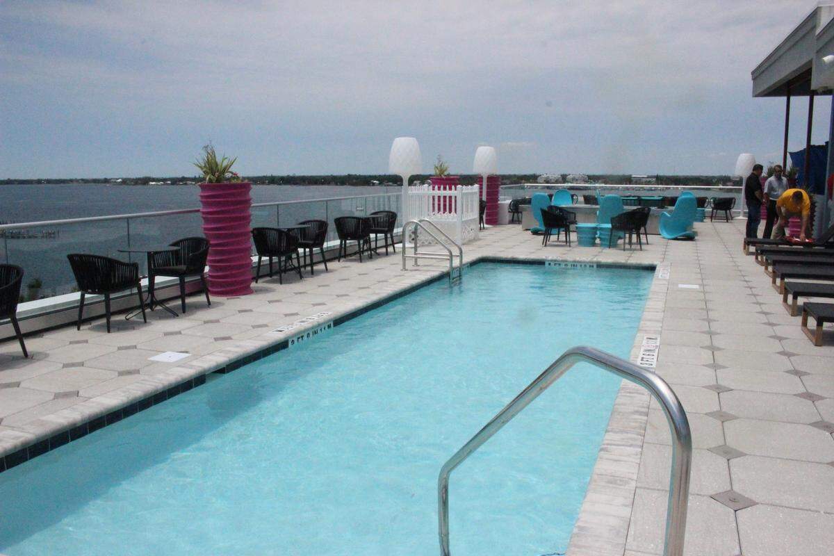 SpringHill Suites by Marriott at 102 12th St. W. on the Bradenton riverfront features a swimming pool on its eighth floor deck. The hotel is set to open Friday afternoon and has already booked its first guests.