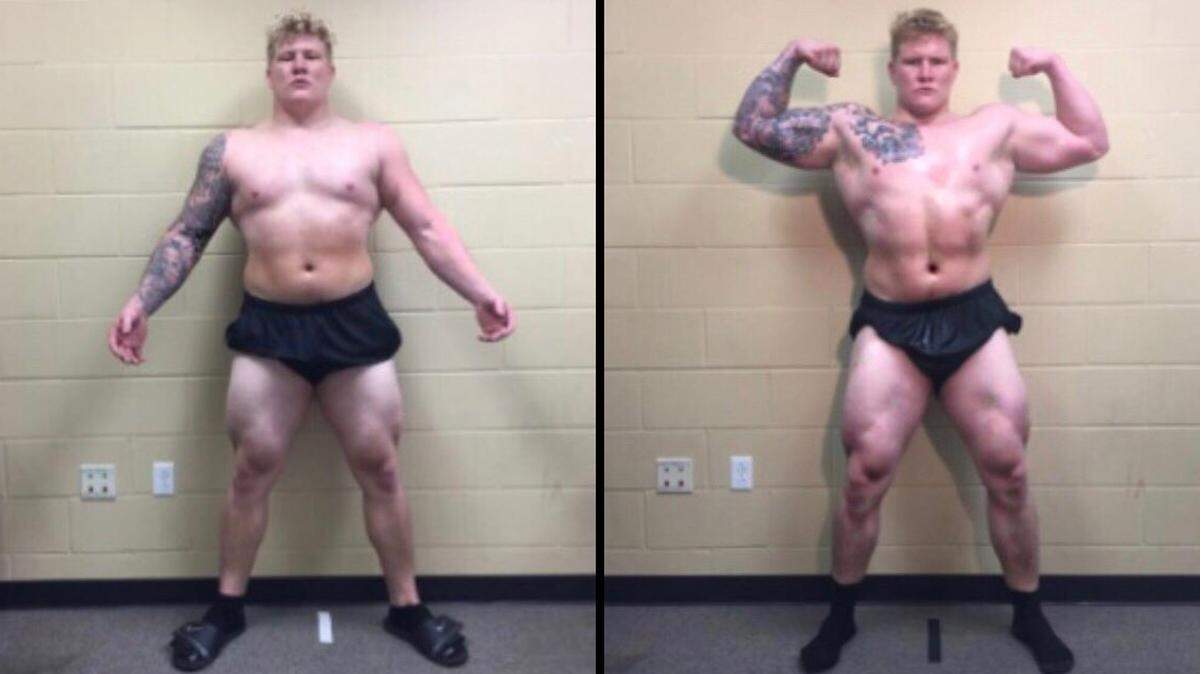 UCF offensive lineman Parker Boudreaux tweeted photos of his body before and after his arrival to the Orlando school. Twitter users reacted with funny gifs and comments.