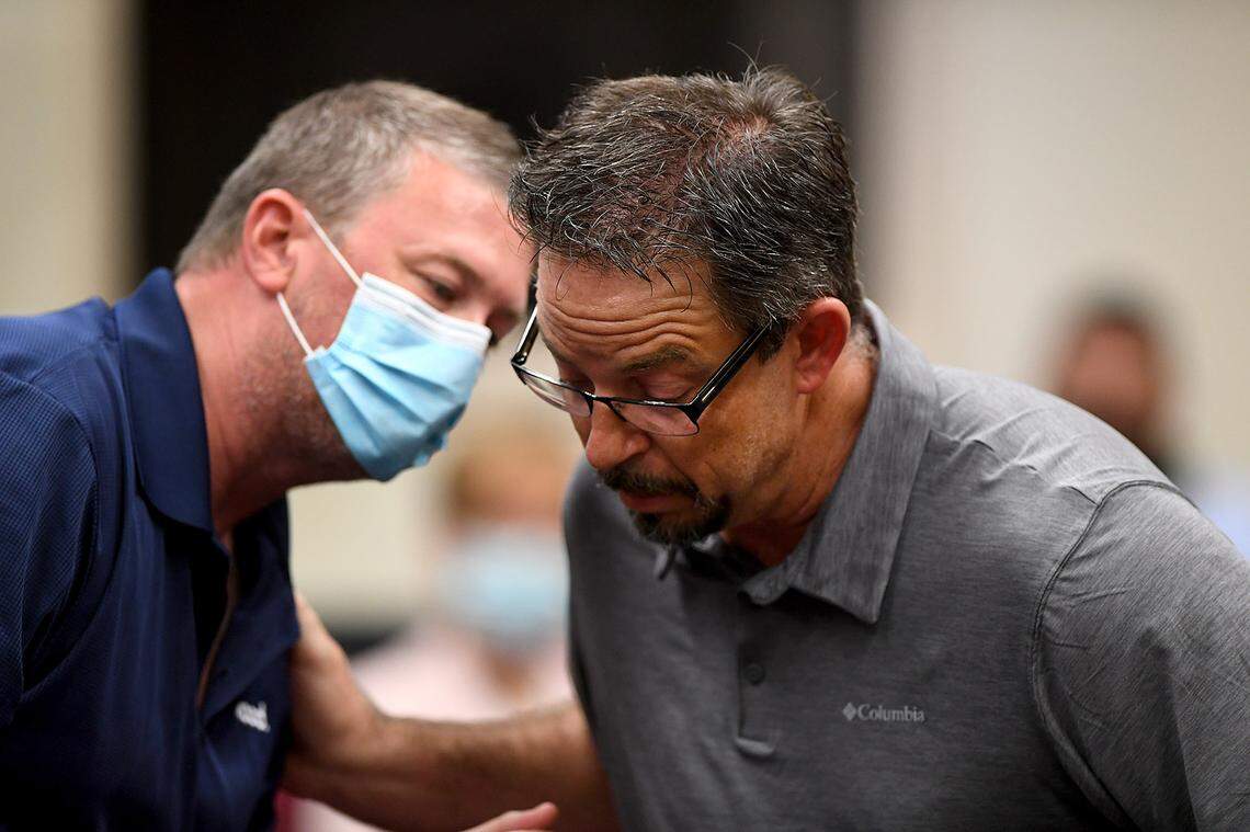 04/01/21--Mike Kelley, a third-party engineer managing the emergency at Piney Point, let Jeff Barath know that the drainage siphon had to be shut down around 2 p.m. on Thursday after site workers noticed a small leak on Piney PointÕs property. A leak at Piney Point has led to millions of gallons of contaminated water being released into the waters at Tampa Bay.