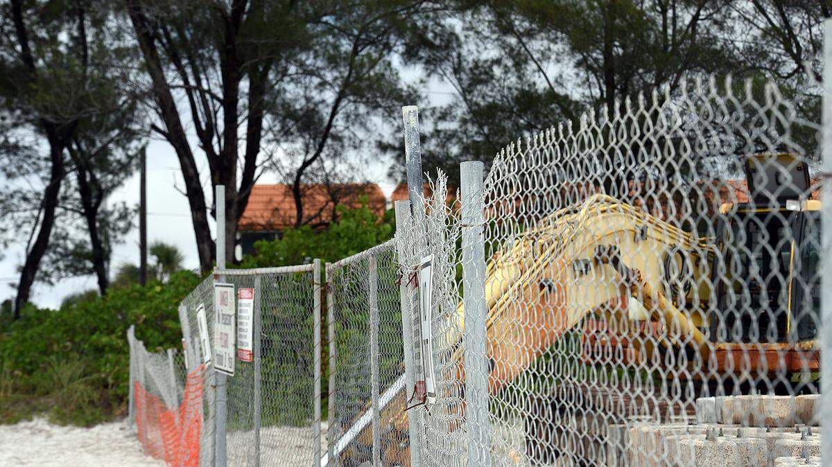 Heavy equipment is parked on the beach as groins are constructed at Bradenton Beach last week. 
 TIFFANY TOMPKINS/Bradenton Herald