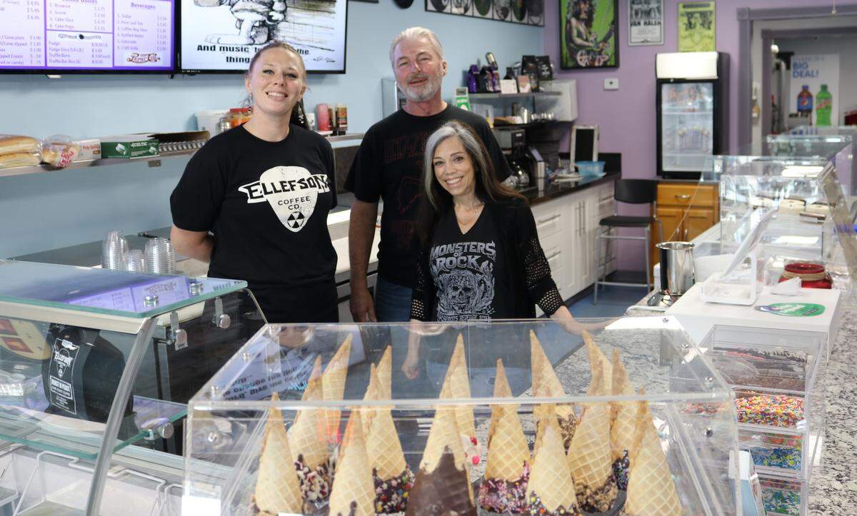 The staff at Rockin’ Gelato, 6646 Cortez Road W., includes, left, Maggie Stockford, Gene Yeomans and Kathy Yeomans.