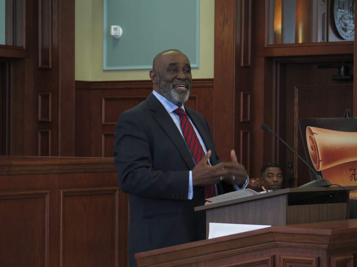 Twelfth Judicial Circuit Drug Court Manatee County program director Alfred James addresses attendees at Thurdsay's drug court graduation ceremony at the Historic Manatee County Courthouse. James said Florida Department of Corrections cuts impact drug court because the program utilizes many of the DOC residential programs for treatment.
