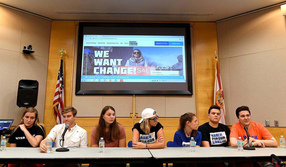 Students from Marjory Stoneman Douglas joined local student activists at a town hall meeting in Sarasota at Selby Library Wednesday.