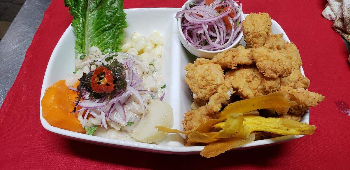The duo of ceviche and fried fish is offered at Inkawasi Peruvian Restaurant.