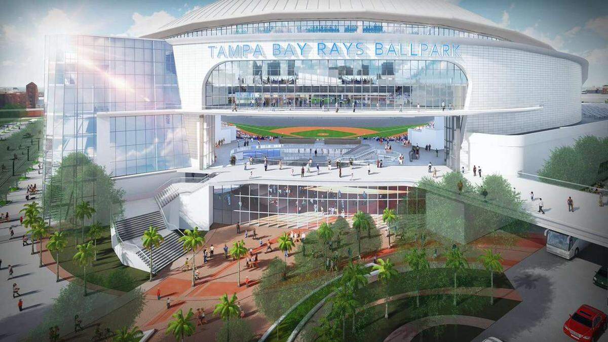Artist rendering of the new proposed Tampa Bay Rays stadium for Ybor City in Tampa.