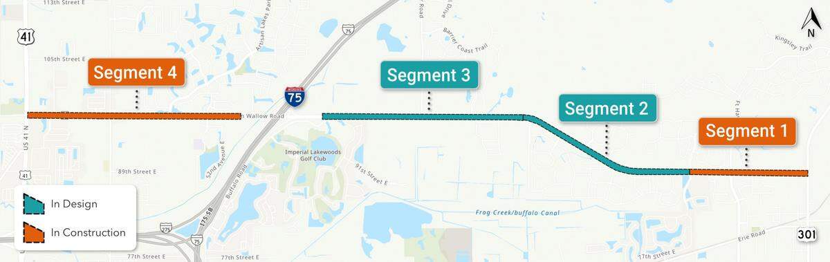Manatee County graphic shows the four segments of the Moccasin Wallow Road improvement projects with an estimated cost of $178 million.