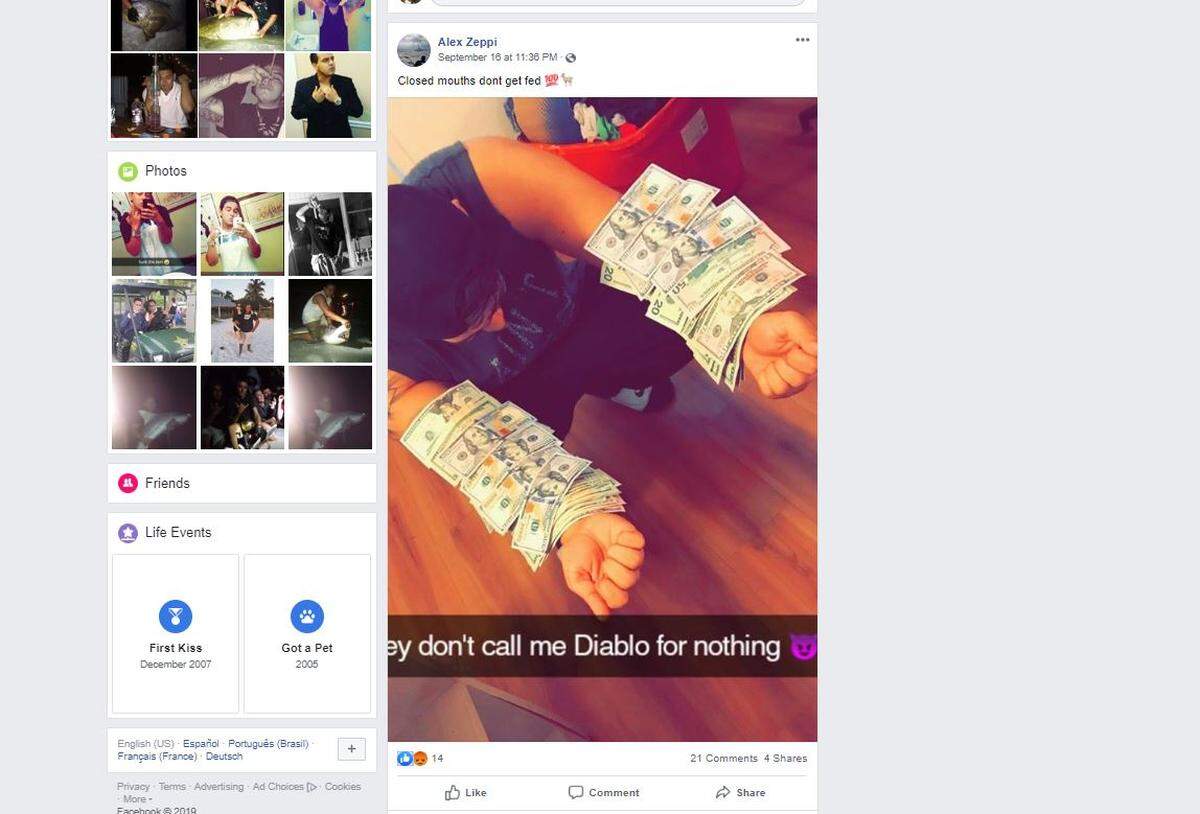 Screen shot of a post Amado Alexander Zeppi posted less than 45 minutes he is charged with killing Mohammed Hamed, one of the owners of the Green Galaxy Smoke Shop in Bradenton, during a robbery. 