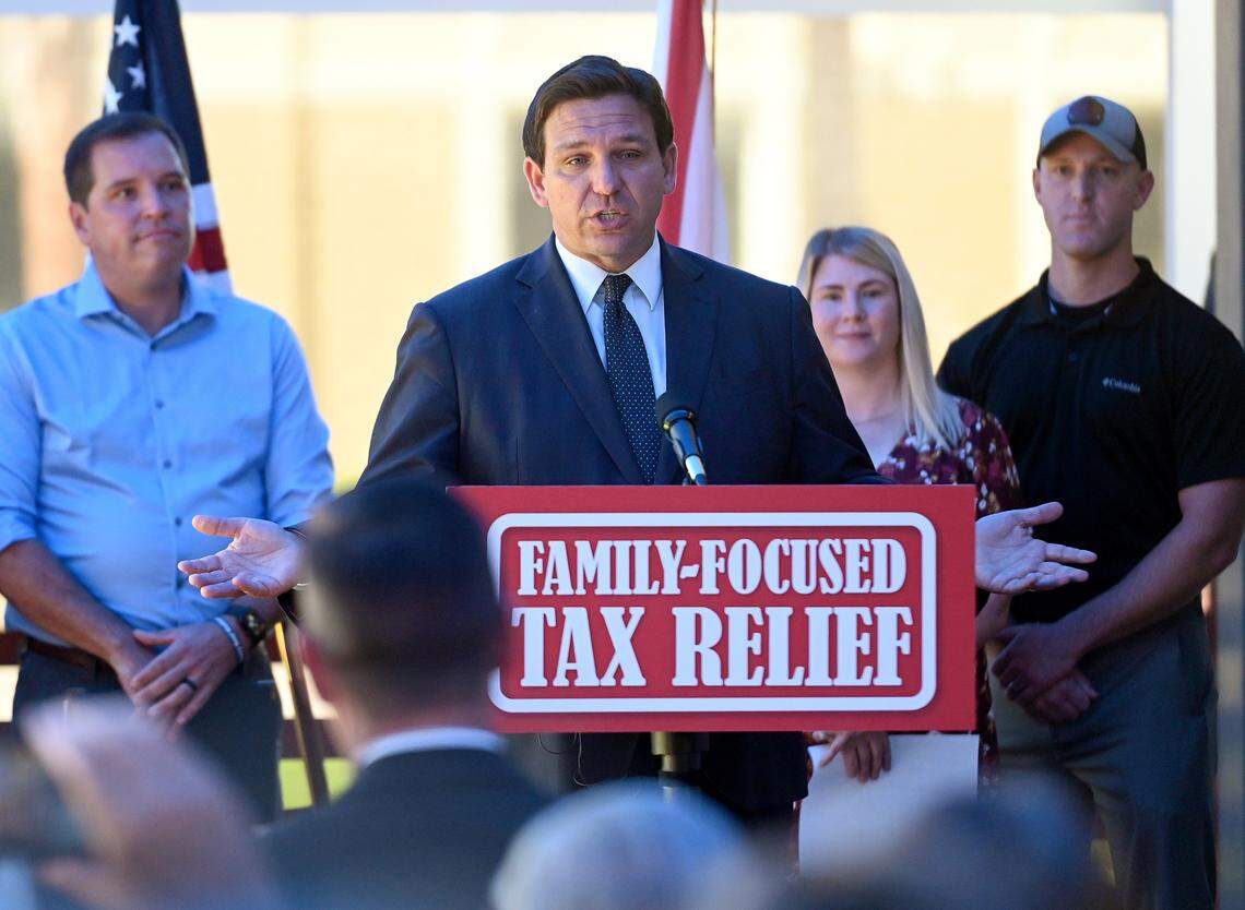In addition to announcing a tax-relief proposal in an upcoming legislative session, Florida Governor Ron DeSantis took questions from reporters about flights of migrants from Florida to Martha’s Vineyard at a press conference in Bradenton.