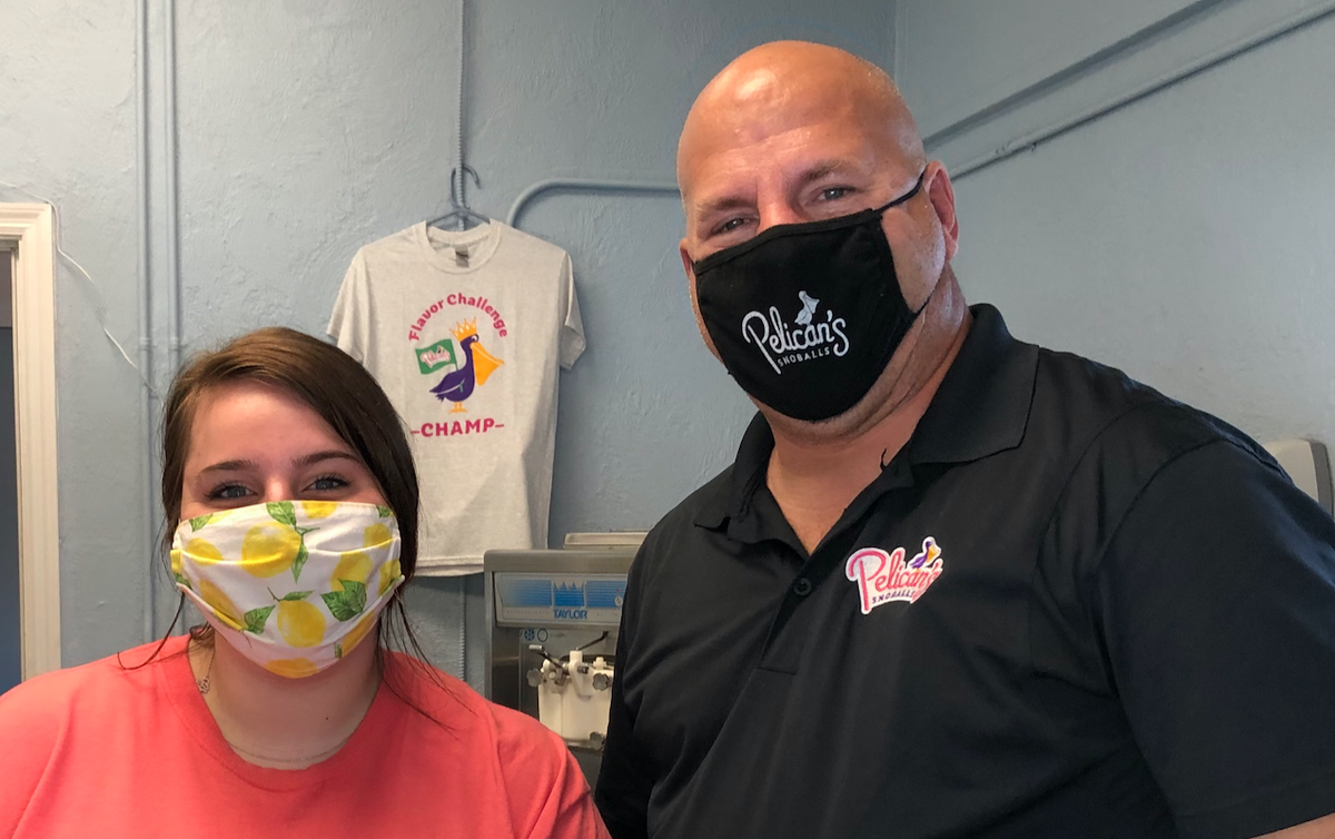 1/27/2021--Geoff Lowe opened Pelican’s SnoBalls in Palmetto in December. He is shown above with associate Charlotte Williams.