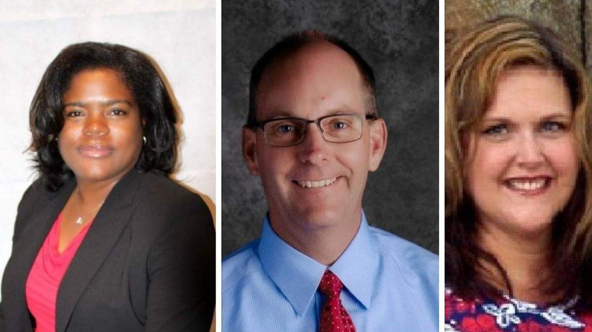 From left, Kimberlain Zenon-Richardson, an assistant principal at Electa Arcotte Lee Magnet Middle School; Bradley Scarbrough, the assistant principal at Buffalo Creek Middle School; and Tamara Cornwell, the other assistant principal at Lee Magnet Middle. All three are finalists for the principal job at Buffalo Creek Middle School.