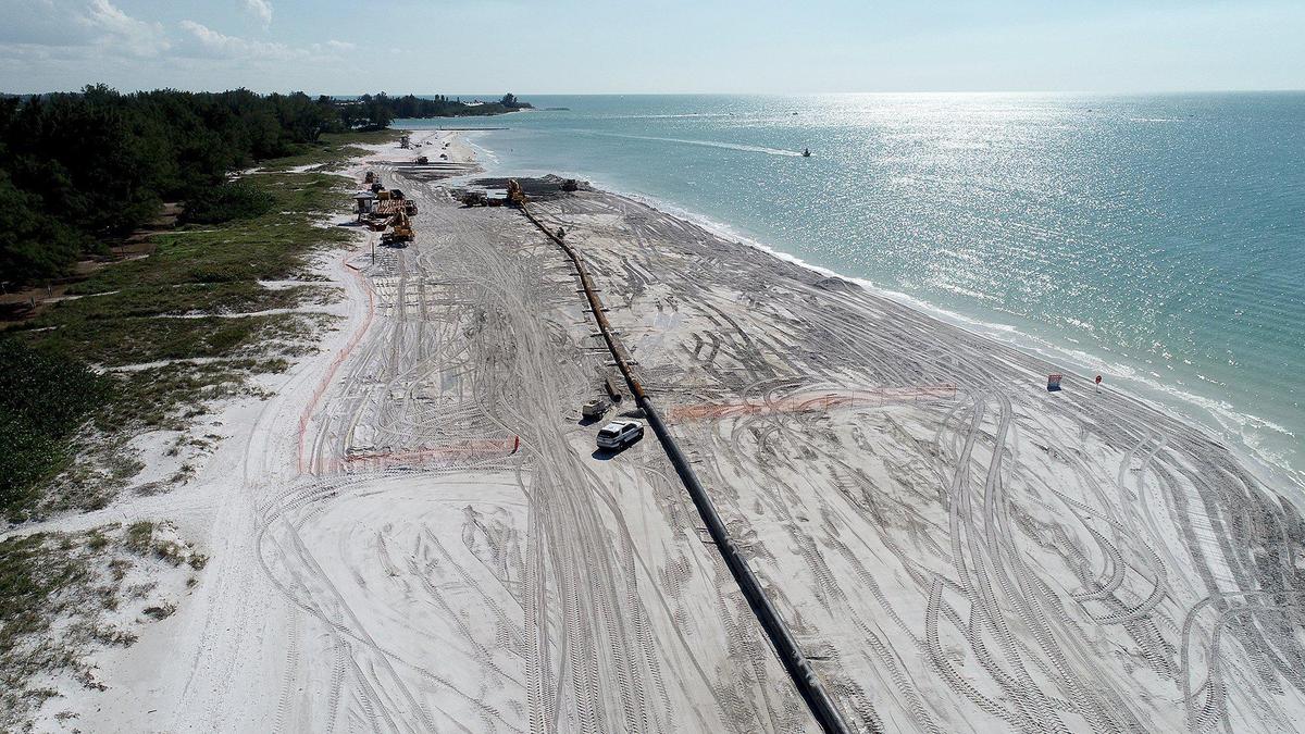11/16/20--Beach renourishment nears completion on Coquina Beach. It may have saved Anna Maria Island from Eta