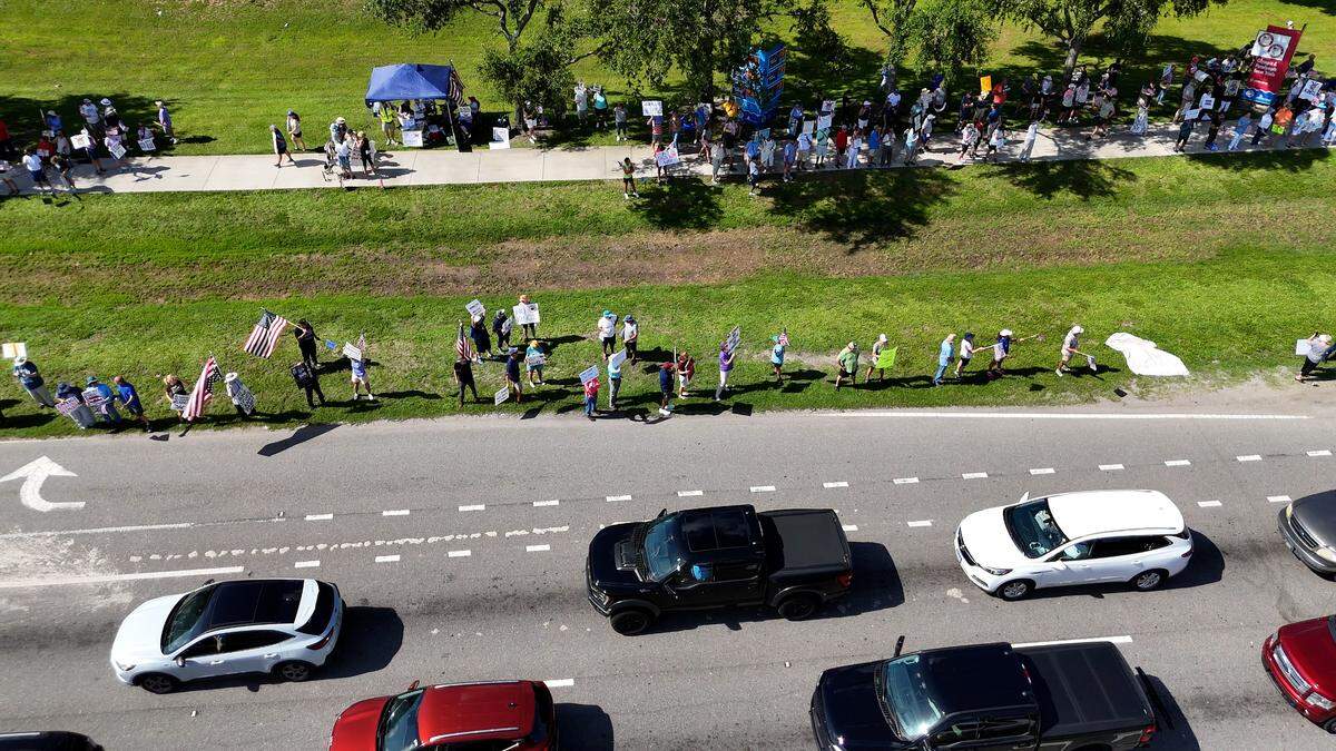 Hundreds attended the No Kings protest organized by Indivisible Manatee near the University Town Center along University Parkway in Sarasota on June 14, 2025.