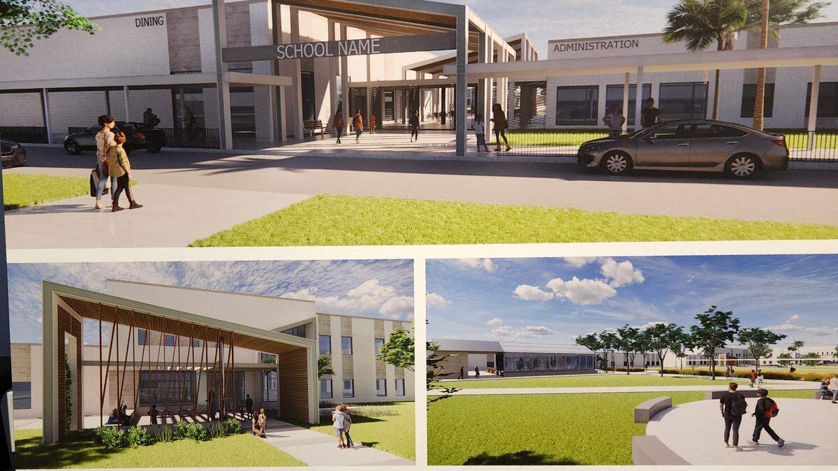 In a new plan that Superintendent Jason Wysong called “aggressive and exciting,” the School District of Manatee County plans to build five schools by 2027. A provided rendering shows the early design of a planned K-8 campus.