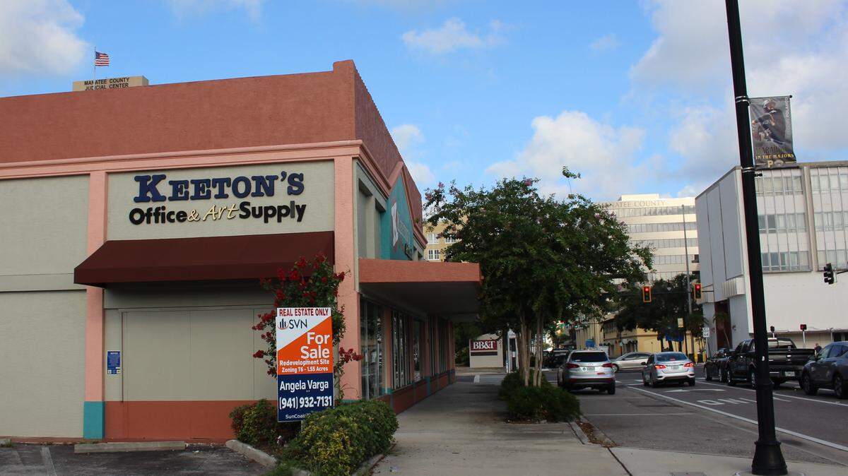 The property at 817 Manatee Ave. W., home to Keeton’s Office Supply since 1968, is for sale. The Hoopingarner family continues to operate Creative Art Supply there, while the office supply and office furniture operation has been acquired by Apex of Tampa.