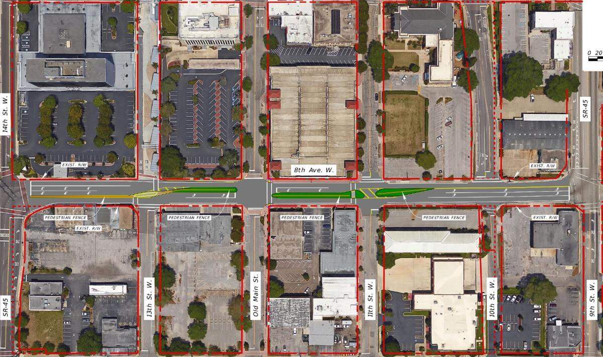 FDOT proposes a series of medians with mid-block crossings to safety islands to make crossing Eighth Avenue West safer to attract more downtown walkers toward the Village of the Arts.