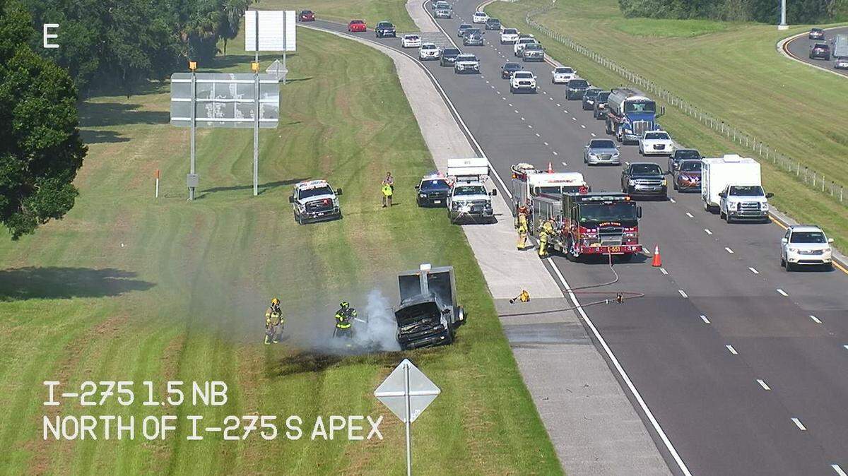 A trailer caught fire on Interstate 275 near the U.S. 41 exit in Palmetto Thursday evening, causing a lane closure on the highway, officials reported.