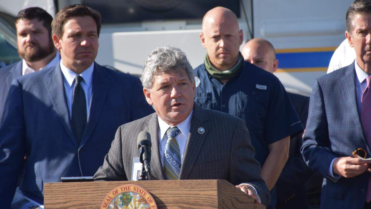 4/13/2021--Acting County Administrator Scott Hopes speaks during a Tuesday morning press conference regarding the crisis at Piney Point. Gov. Ron DeSantis said he is directing the Florida Department of Environmental Protection to put together a plan for the full closure of the site.