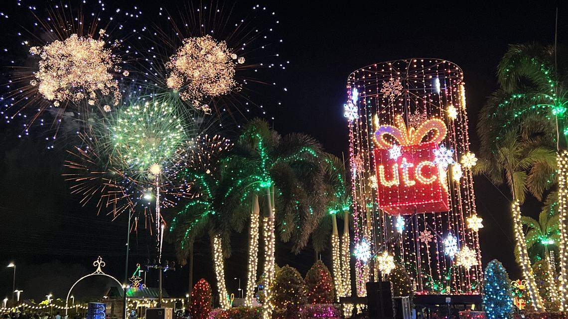 Fireworks during the holiday season at the University Town Center. The Santa Grand Arrival Parade kicks off the 2025 holiday season on Saturday, Nov. 8.