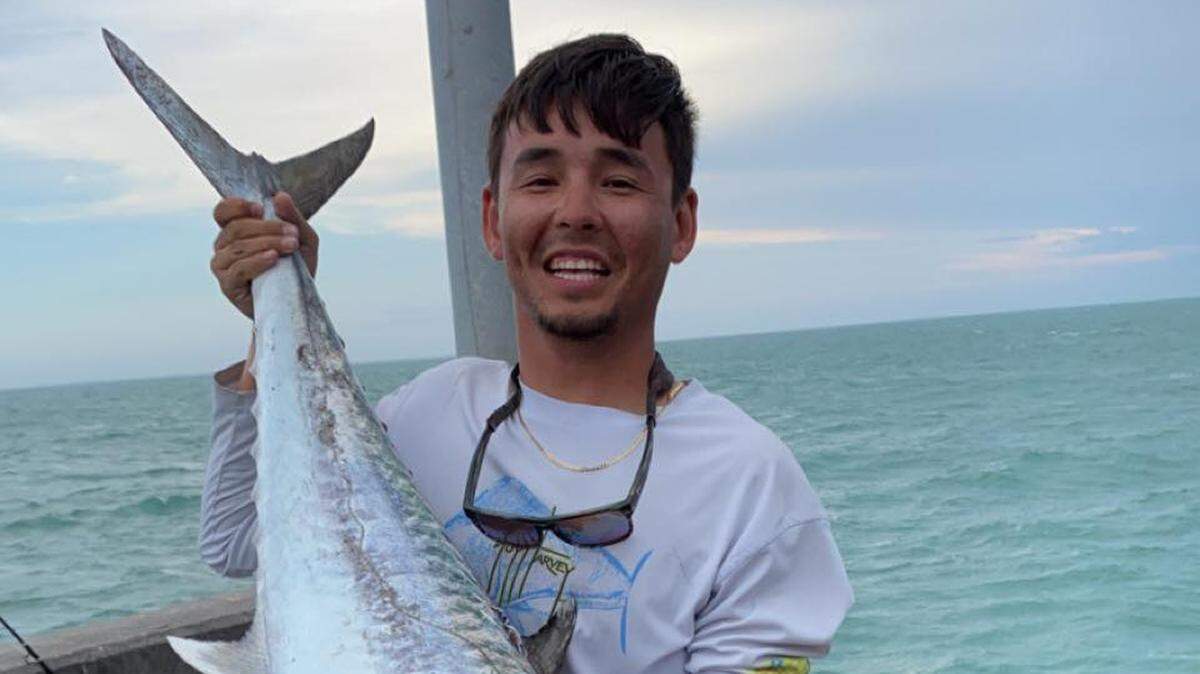S. David with a kingfish caught off the Skyway fishing pier at the end of March on a live blue runner