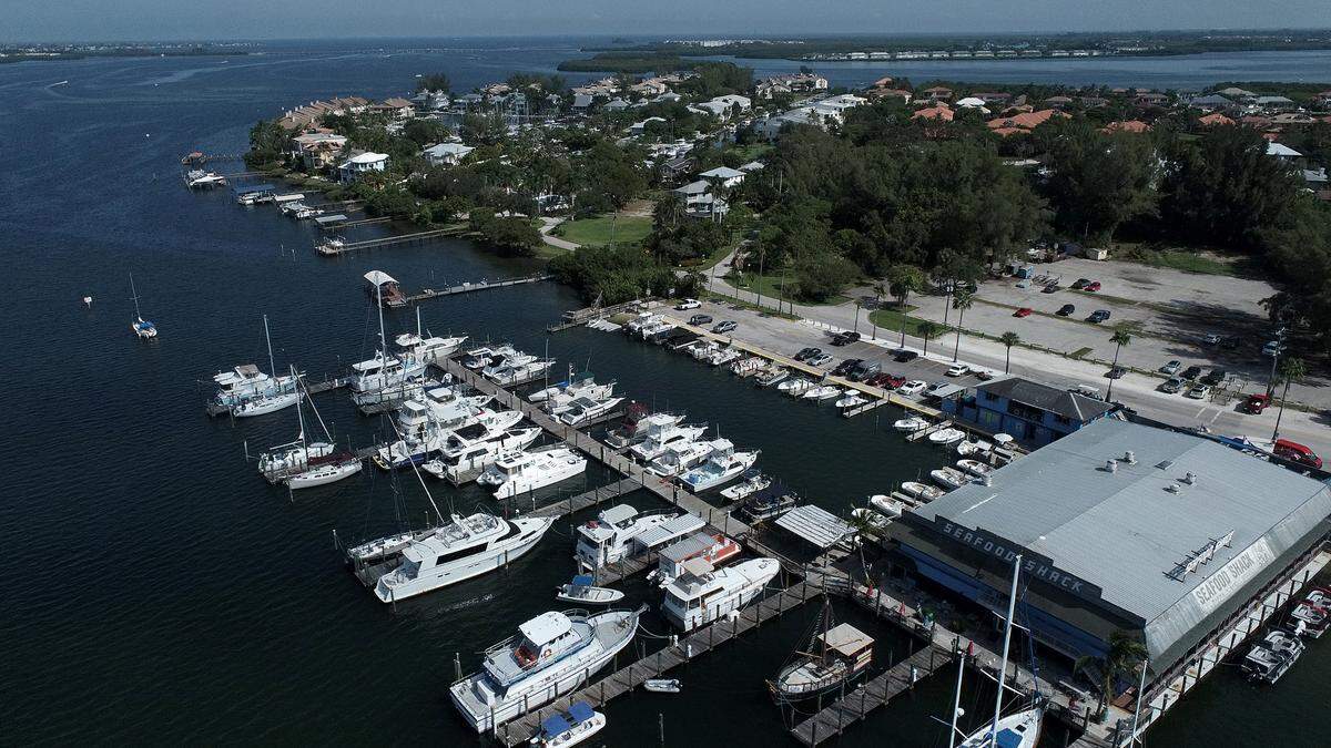 The Seafood Shack, an iconic Cortez marina, restaurant and bar since 1971, is for sale. This drone shot from September, 2022, shows the property.