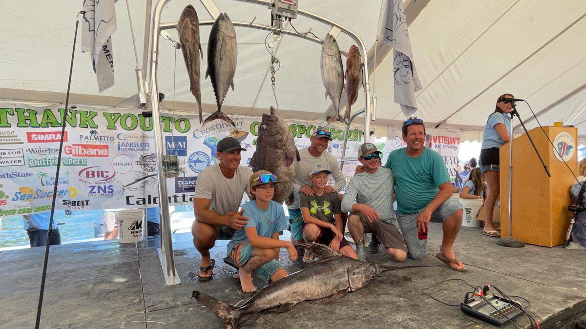 Team Seaveeche with their offshore catch at the weigh in at the Crosthwait Memorial Fishing Tournament on Sunday, May 15, 2022.