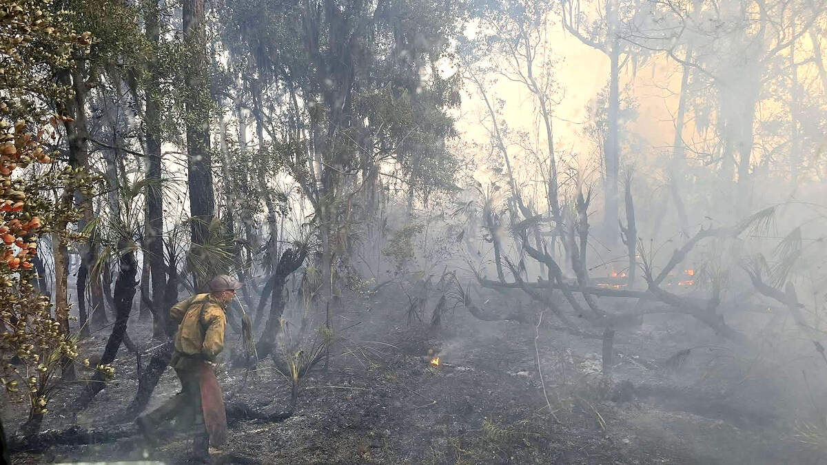 Duette Fire Rescue fights a fire that started as a controlled burn in Duette Preserve. An ember jumped to a neighboring property and ignited, but fire officials say the blaze is under control.