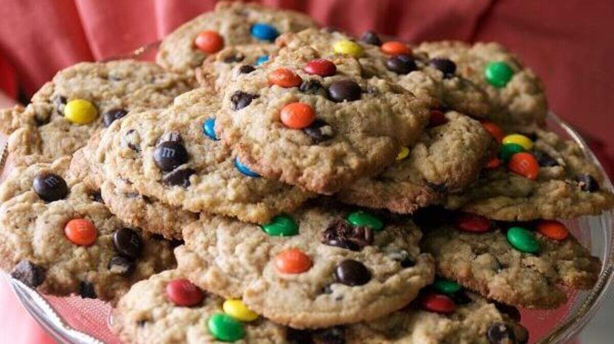A simple way to turn standard chocolate chip cookies into festive goodies is to add colored M&M’s, or use red and green M&M’s at Christmas.