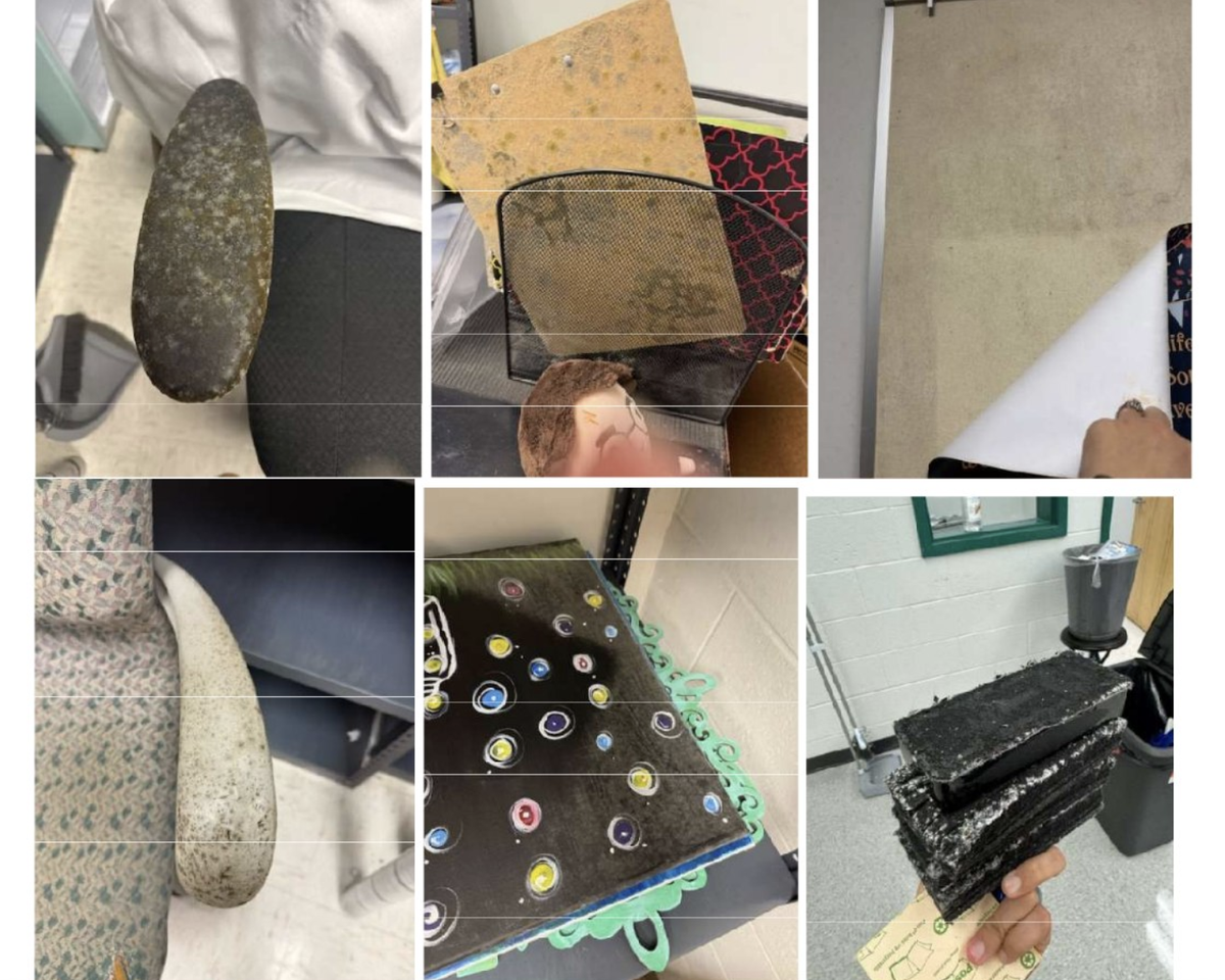 Pictures show objects with mold spores growing at Lakewood Ranch High School, where the district is currently conducting a $1.3 million remediation project.