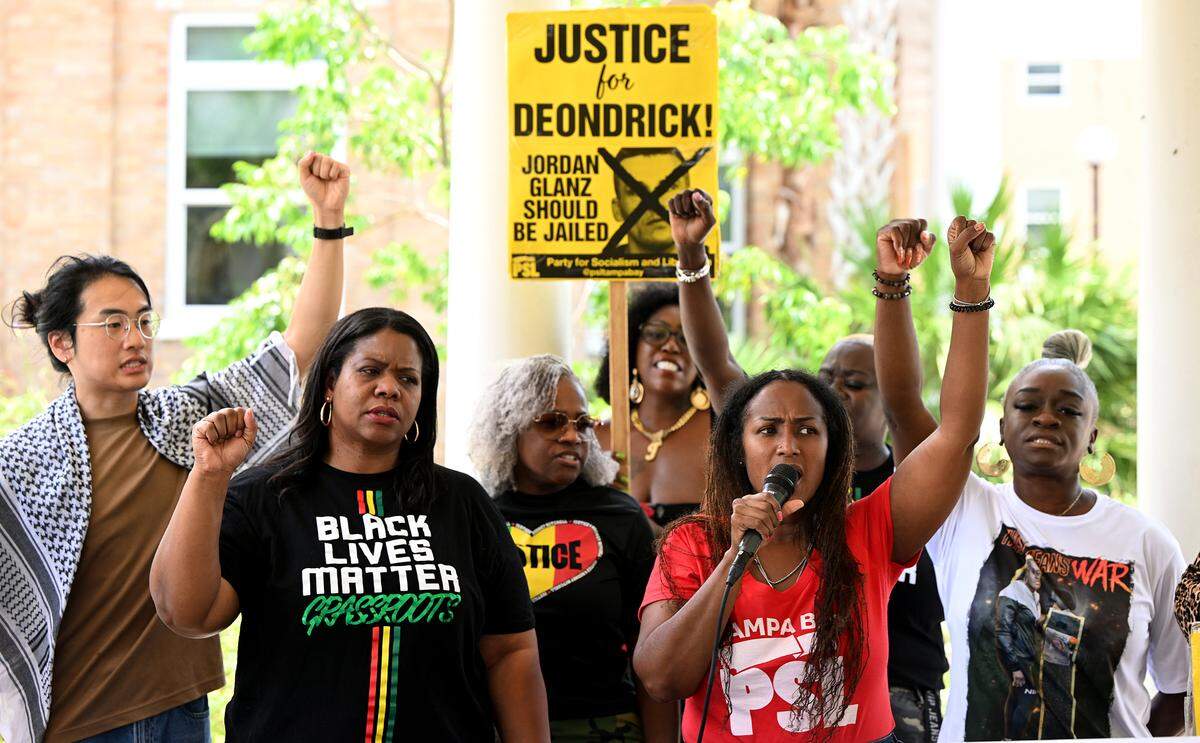 Deondrick Anderson’s family and supporters called on prosecutors to appeal the ruling which dismissed the charges against Jordan Glanz in the shooting death of Anderson outside an Oneco Bar during a press conference on Monday, June 9, 2025.