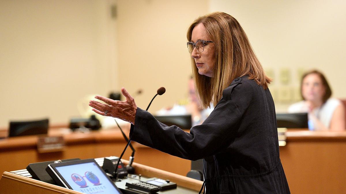 In this 2018 file photo, Manatee Schools Superintendent Cynthia Saunders addresses the City of Bradenton commission.