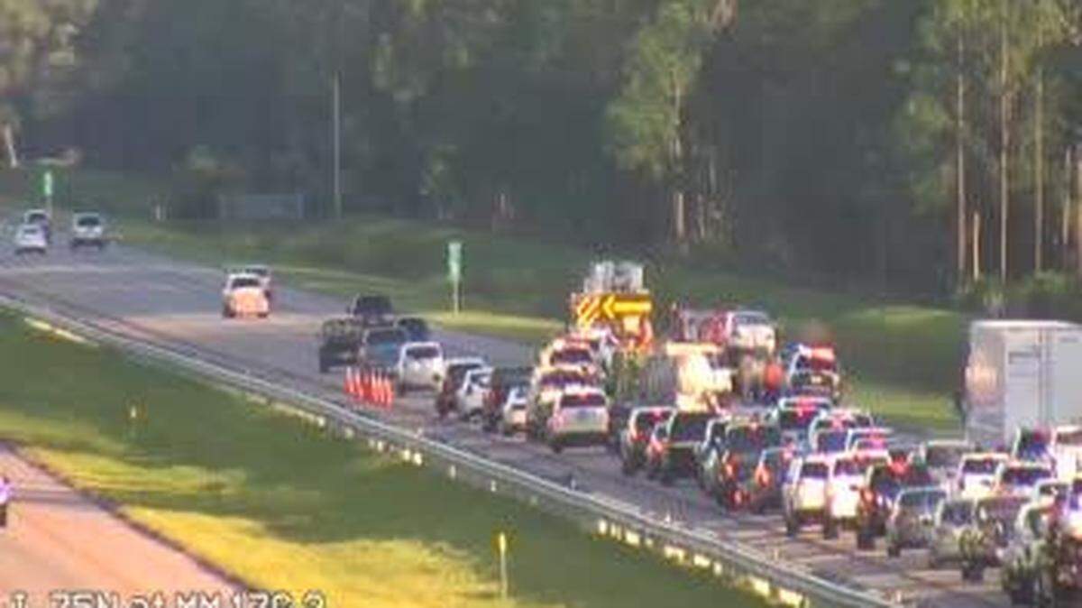A crash is blocking multiple lanes of I-75 South in Sarasota.