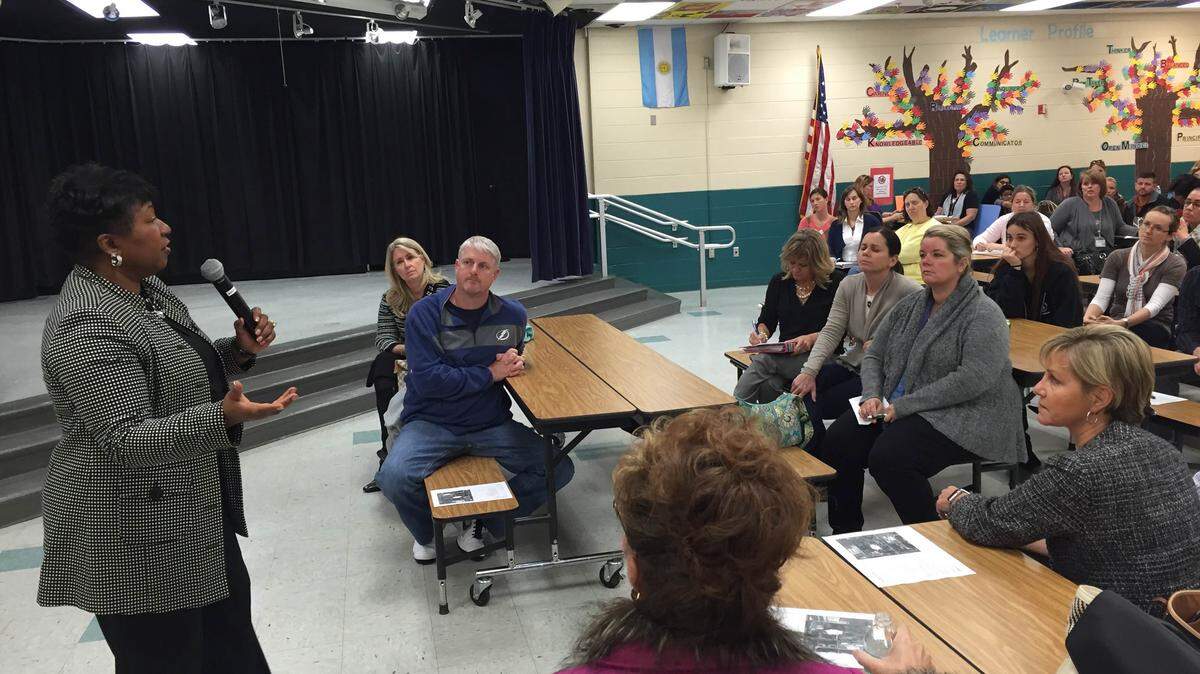 Manatee County School District Superintendent Diana Greene speaks to Wakeland Elementary School students. Greene's recommendation not to allow an ex-employee to reapply for work carried a lot of weight Tuesday with the Manatee County School Board.