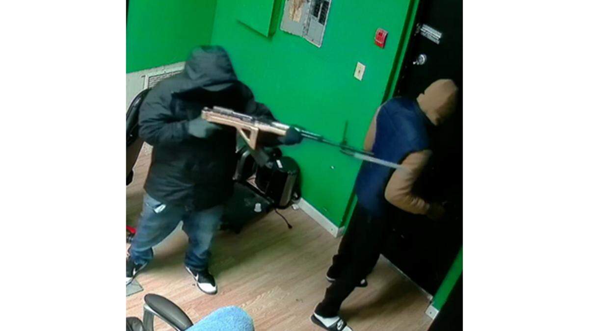 Video surveillance footage captured the two gunmen who entered a restricted back room in the Green Galaxy Smoke Shop in Bradenton and were seen having a struggle with Mohammed Hamed before killing him.