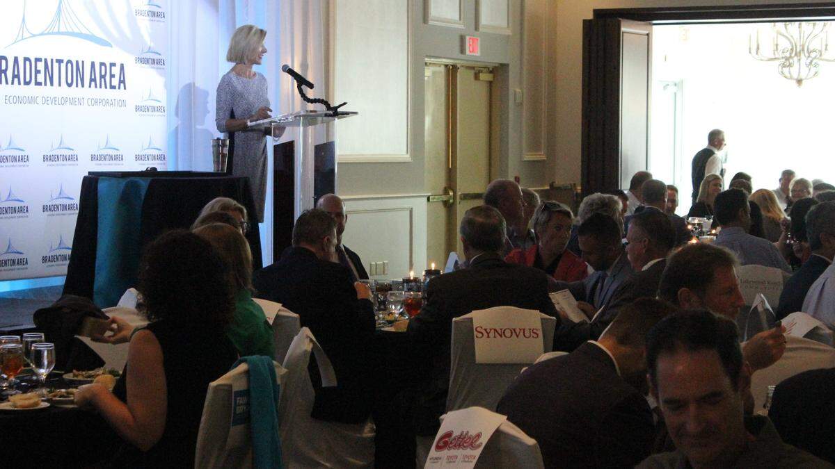 The inaugural event held in The Grove ballroom at Lakewood Ranch Main Street was the annual update luncheon of the Bradenton Area Economic Development Corporation. A crowd of 300 attended the luncheon.