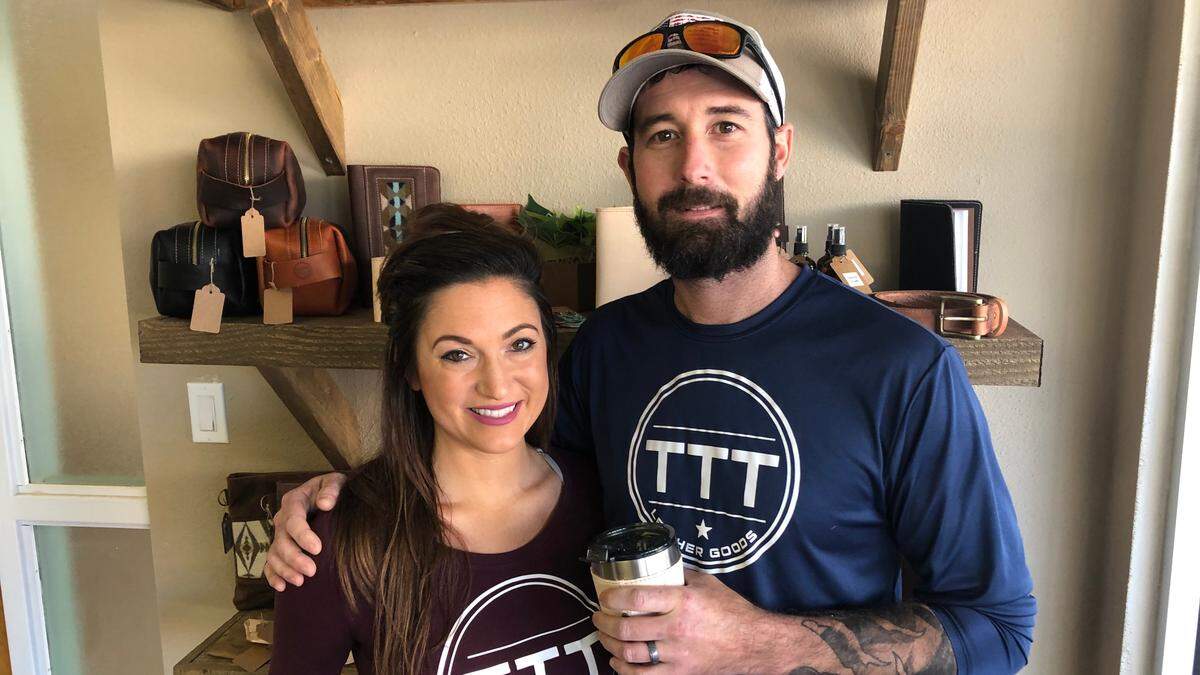 Amber and Andrew Roberts are opening TTT Leathergoods at 527 13th St. W., in downtown Bradenton on Saturday. The family-owned business custom makes purses, bags, cases and many other items from fine-grain leather.