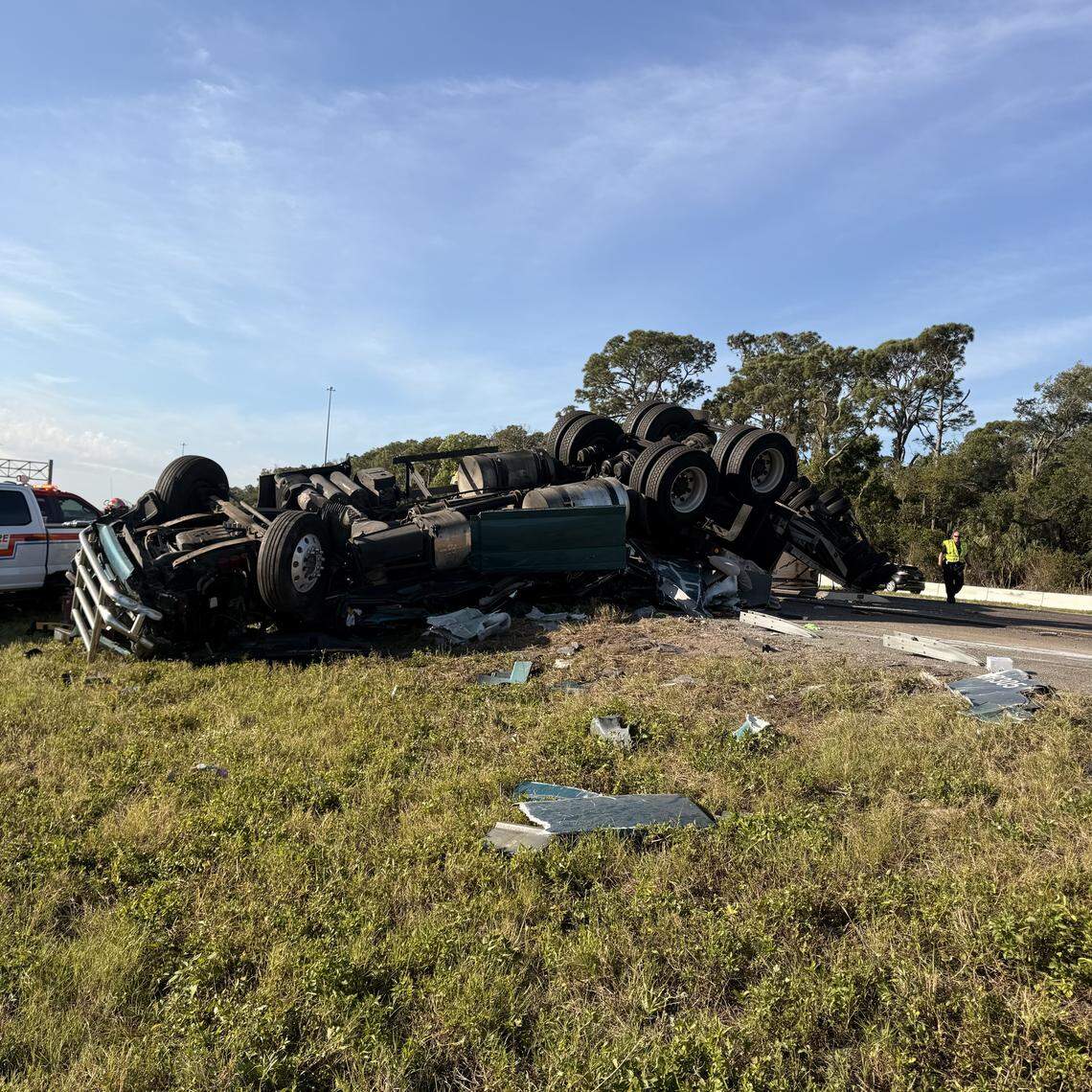 Florida Highway Patrol troopers say a hit-and-run driver started a multi-vehicle collision on Interstate 75 South in Manatee County that killed the driver of a tractor-trailer on Monday, April 20, 2026.