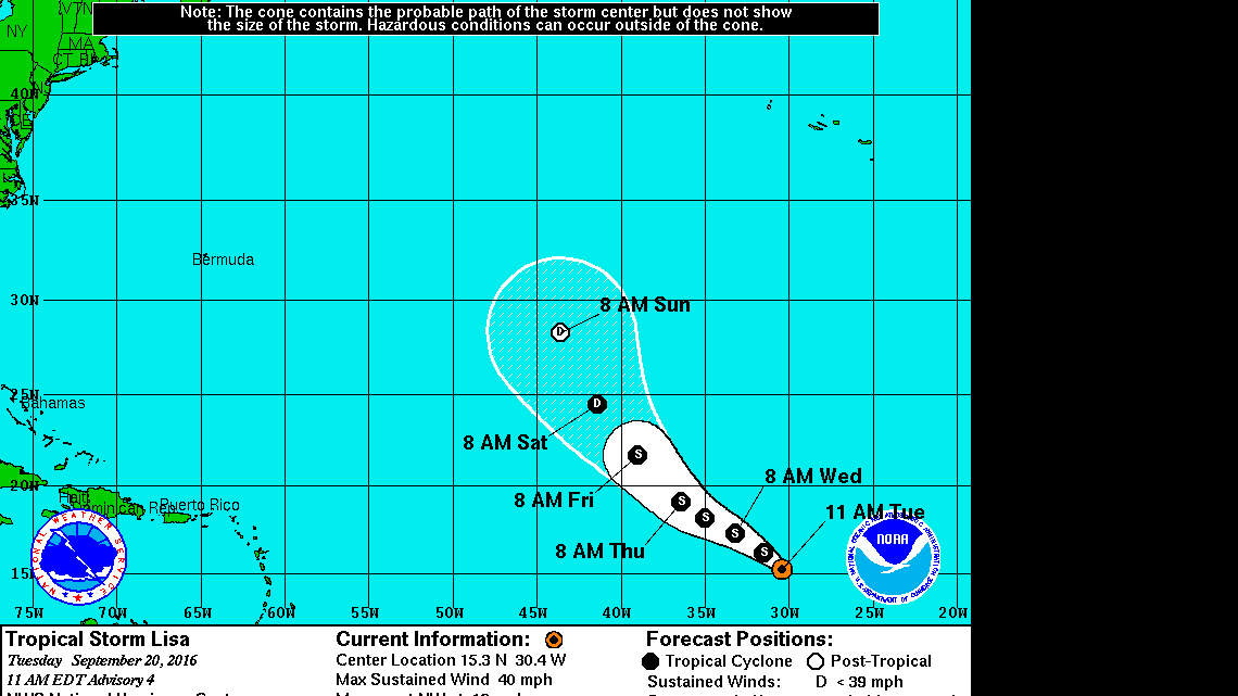 Tropical Storm Lisa forms in Atlantic