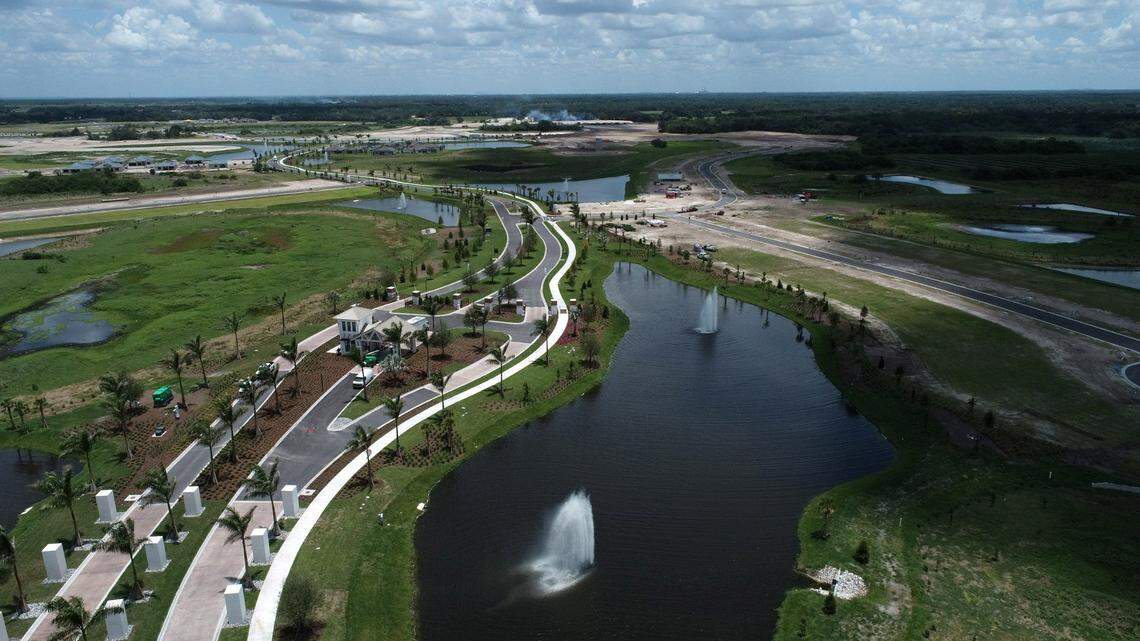 In the foreground, the entrance to Del Webb Bay View, off to the left in the distance the McClure land is the latest proposed development off Moccasin Wallow Road.