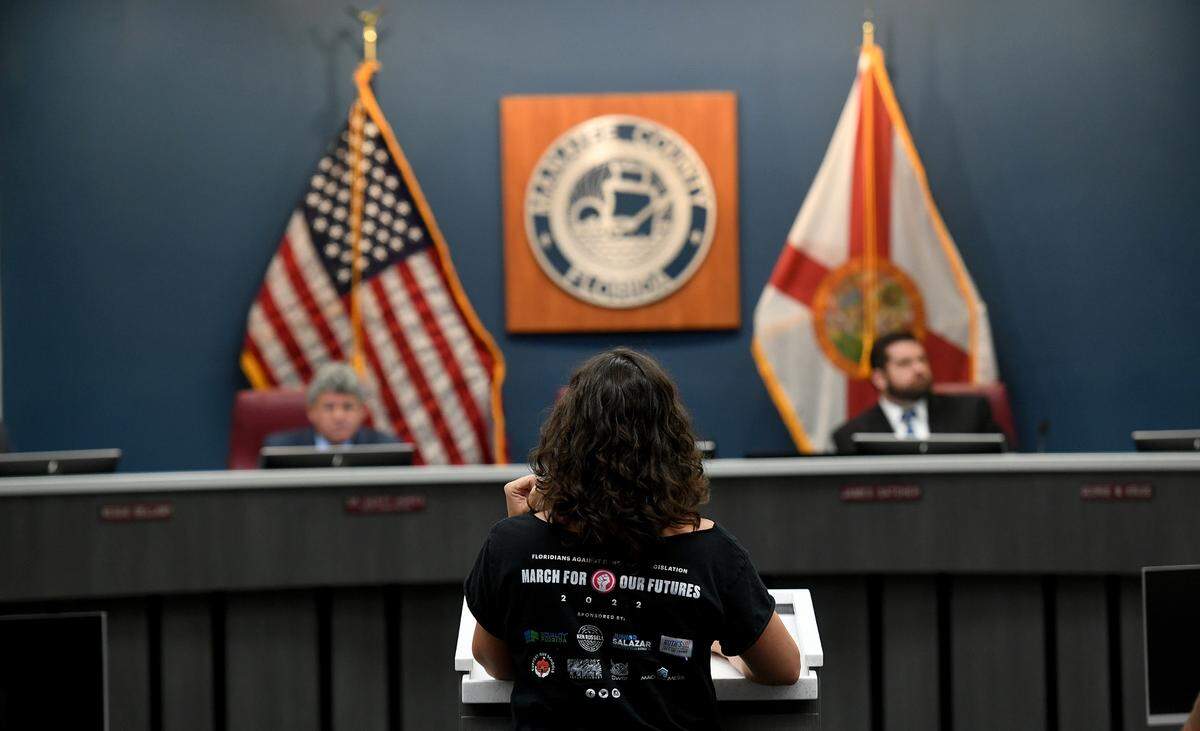 Shannon Keever addresses the commission during public comment regarding the proclamation celebrating “Victory for Life Day” during a public meeting on Tuesday, July 26, 2022. Keever, a nurse, was against the proclamation.