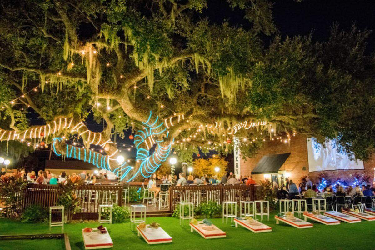 The back patio and lawn at Motorworks Brewing is the setting for live music, events and a monthly bazaar.