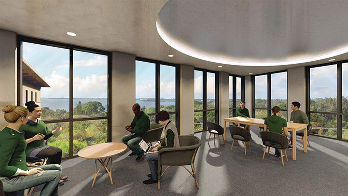Established in 1975 as a regional campus of the University of South Florida, the Sarasota-Manatee campus is about to get its first student housing and student center. Shown above is the planned student lounge.