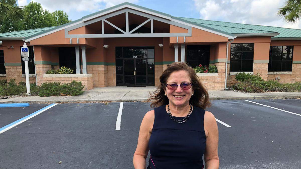 6/14/2021--Susan Goldstein of Michael Saunders & Co., said the commercial real estate market offers good value for buyers. She is shown in front of one of her listings,  a 12,187-square-foot free-standing office building at&nbsp; 7349 Merchant Court, Lakewood Ranch, offered at $2.8 million.