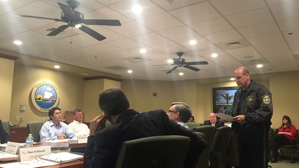 Manatee County Sheriff Brad Steube addresses the Manatee County Citizens Financial Structure Advisory Board on Thursday.CLAIRE ARONSON/Bradenton Herald