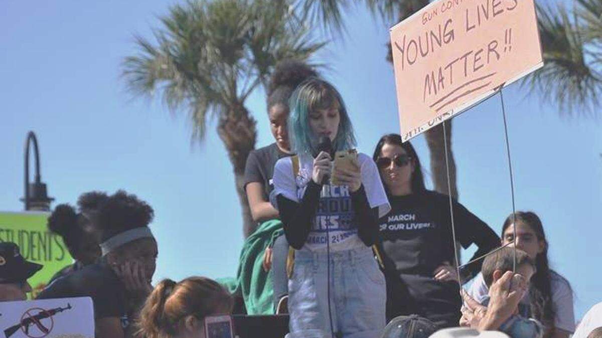 Gee Basilone spoke in favor of gun reform at the March for Our Lives rally in Sarasota on March 24. She is now joining friends to install a memorial garden at Lakewood Ranch High School, honoring students lost to gun violence around the country.