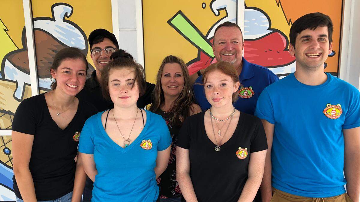 6/18/2021--Jeremiah’s Italian Ice opens Tuesday, June 22., at 2525 Manatee Ave. W., Bradenton. The staff includes, front, left, Payton Lemmon, Madeline Stuart, Penelope Sugg, Kuyper Johnson, back, left, Jake Lopez, Lisa Mountcastle and Steve Montcastle.